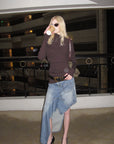 0122stepll Deconstructed Asymmetric Denim Midi Skirt