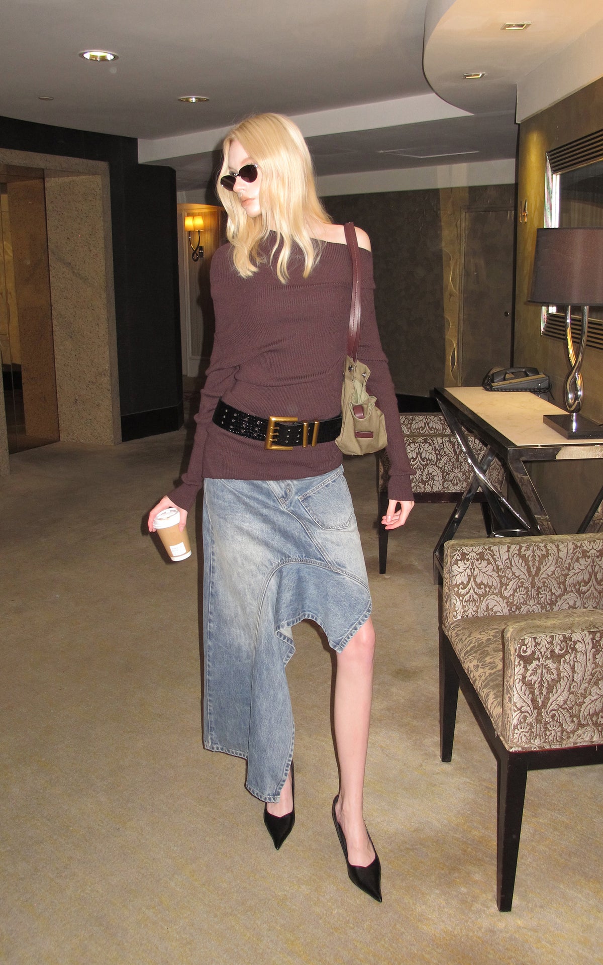 0122stepll Deconstructed Asymmetric Denim Midi Skirt
