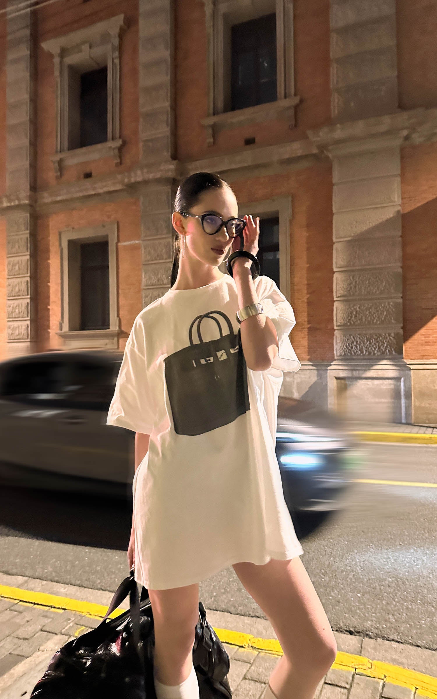 0122stepll T-shirt oversize à imprimé sac