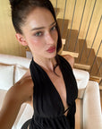 0122stepll Haut halter à décolleté plongeant & Ensemble jupe maxi à taille basse