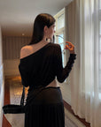 0122stepll ローライズドレープニットマキシスカート
