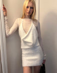 0122stepll Sheer Knit Top & Fuzzy Cowl Mini Dress Set