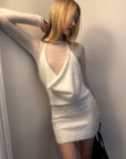 0122stepll Sheer Knit Top & Fuzzy Cowl Mini Dress Set