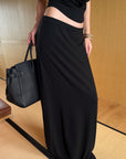0122stepll Haut halter à décolleté plongeant & Ensemble jupe maxi à taille basse