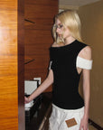 0122stepll Contrast Deconstructed Off-Shoulder Knit Top
