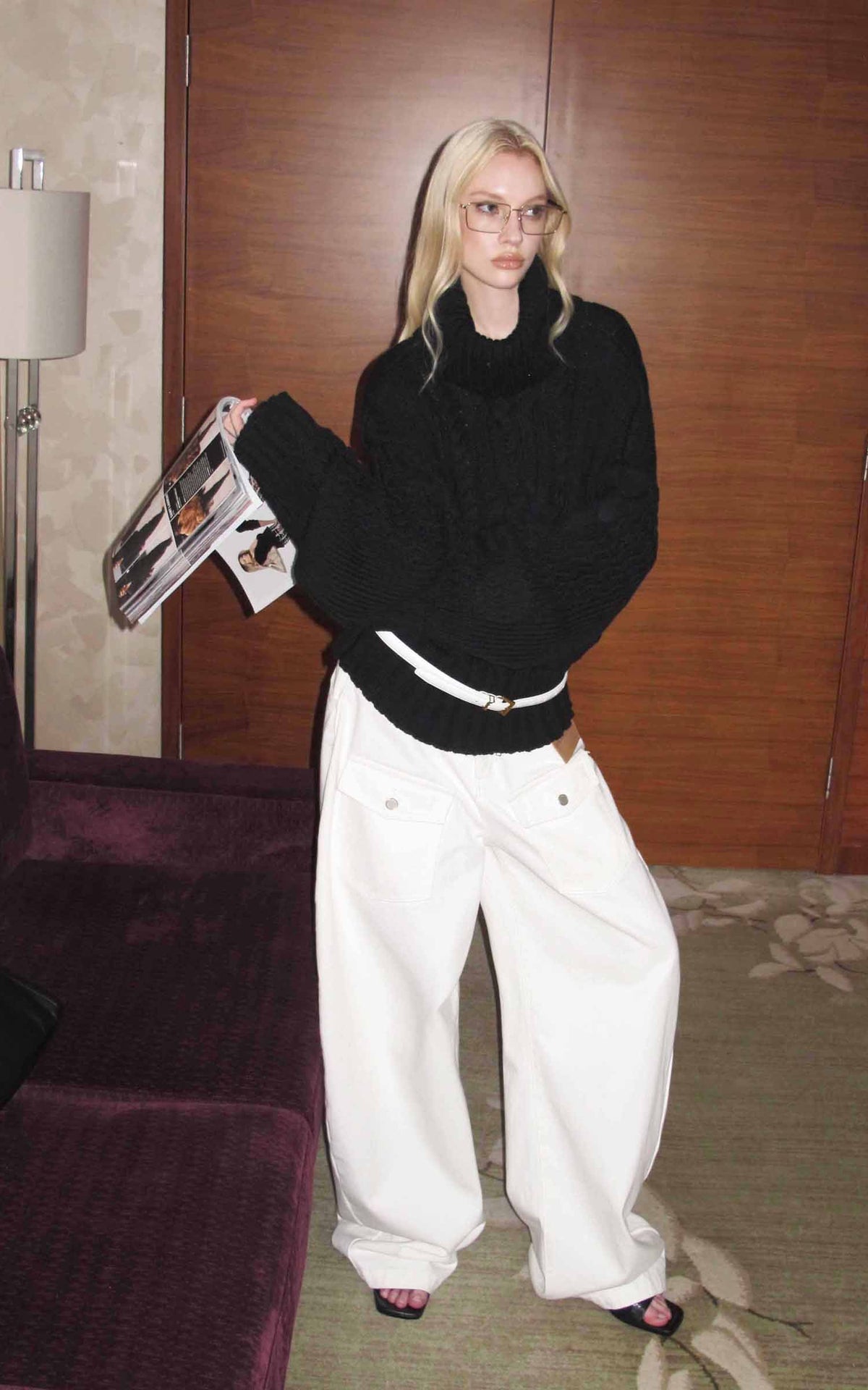 0122stepll Deconstructed Cable Knit Turtleneck Sweater