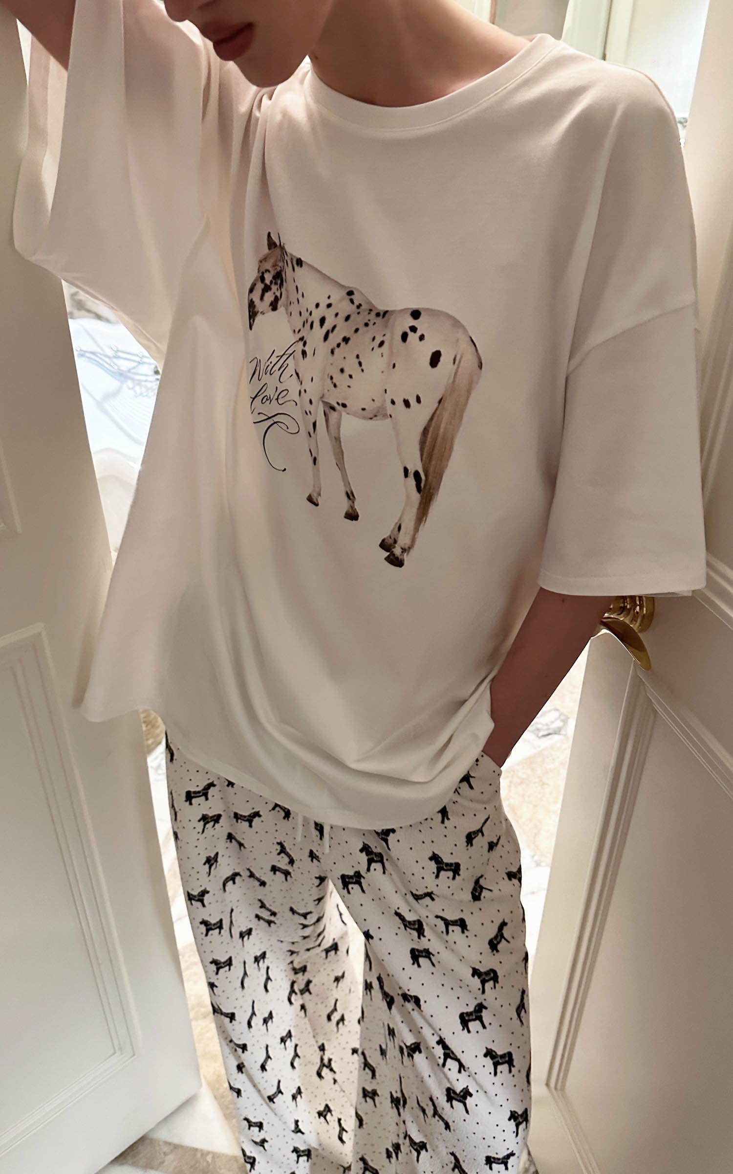 0122stepll 馬のグラフィックオーバーサイズTシャツ