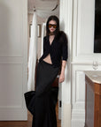 0122stepll Low-Rise Satin Mermaid Maxi Skirt