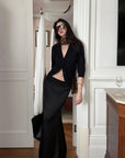 0122stepll Low-Rise Satin Mermaid Maxi Skirt