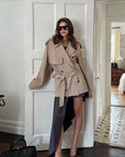 0122stepll Oversized Belted Short Trench Coat