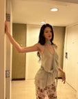 0122stepll Draped Halter Neck Tie Top
