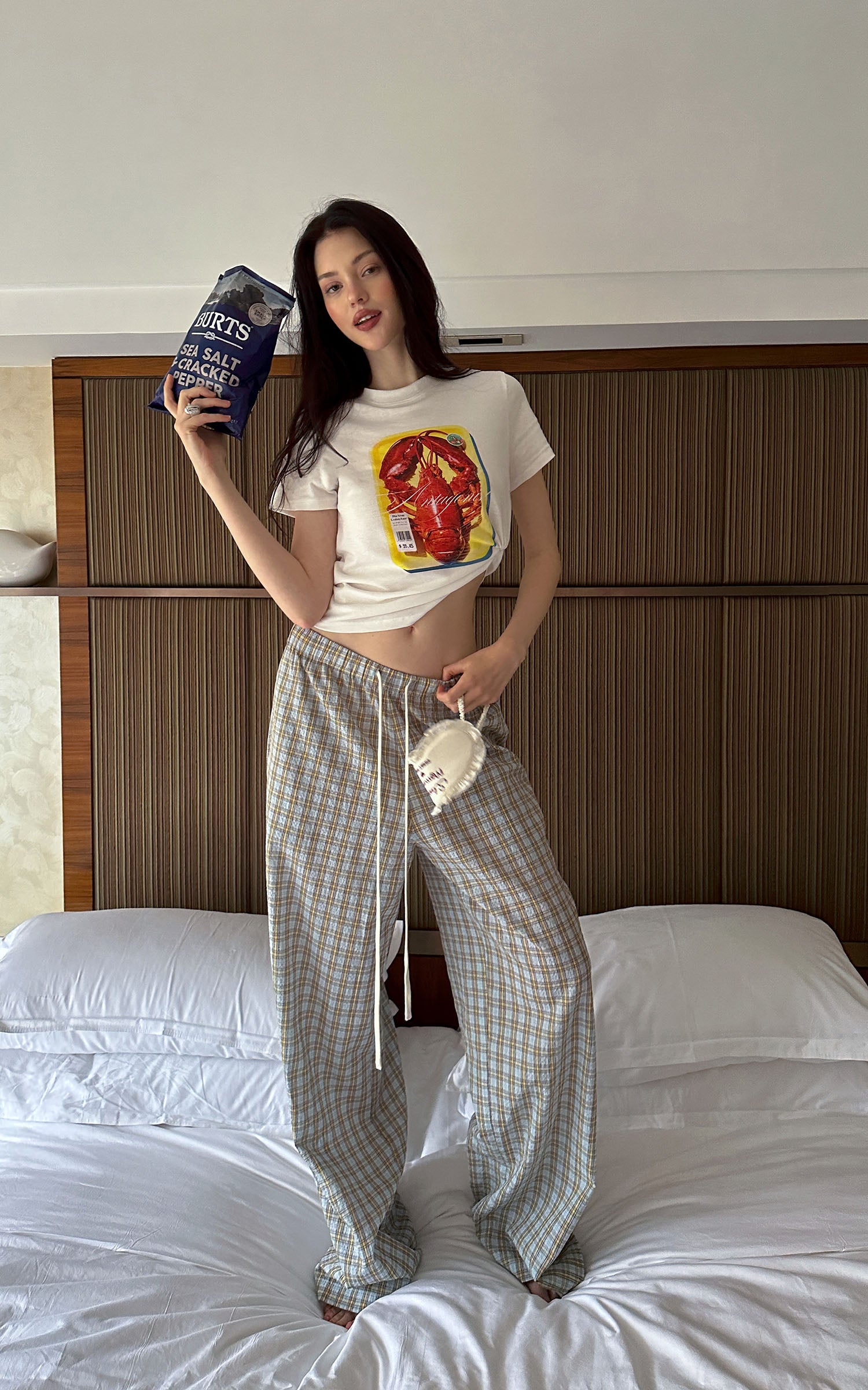 0122stepll Plaid Wide-Leg Drawstring Pants