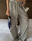 0122stepll Plaid Wide-Leg Drawstring Pants