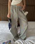 0122stepll Plaid Wide-Leg Drawstring Pants