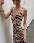 Robe longue à imprimé animalier dos nu