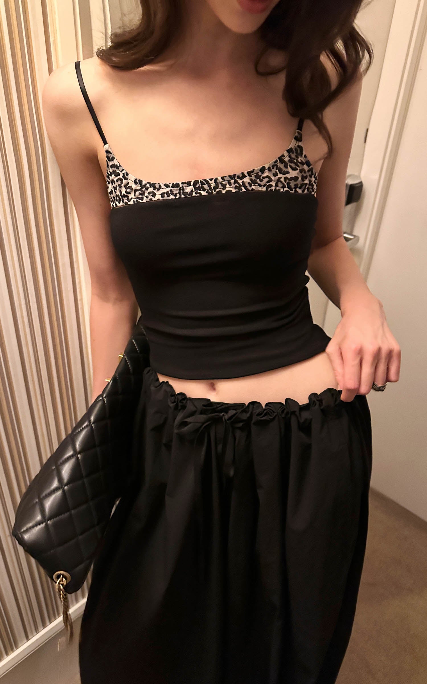0122stepll Leopard Trim Slim Fit Spaghetti Strap Cami Top