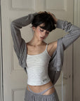WARDEN EDGE Minimal Lounge Three Piece Set with Zip-Up Hoodie, Striped Cropped Camisole and Wide Leg Sweatpants
