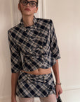 0122stepll Plaid Cropped Top & Mini Skirt Set
