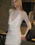 0122stepll Sheer Knit Top & Fuzzy Cowl Mini Dress Set