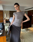 0122stepll Draped Ruched Slim Fit Top