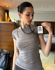 0122stepll Draped Ruched Slim Fit Top