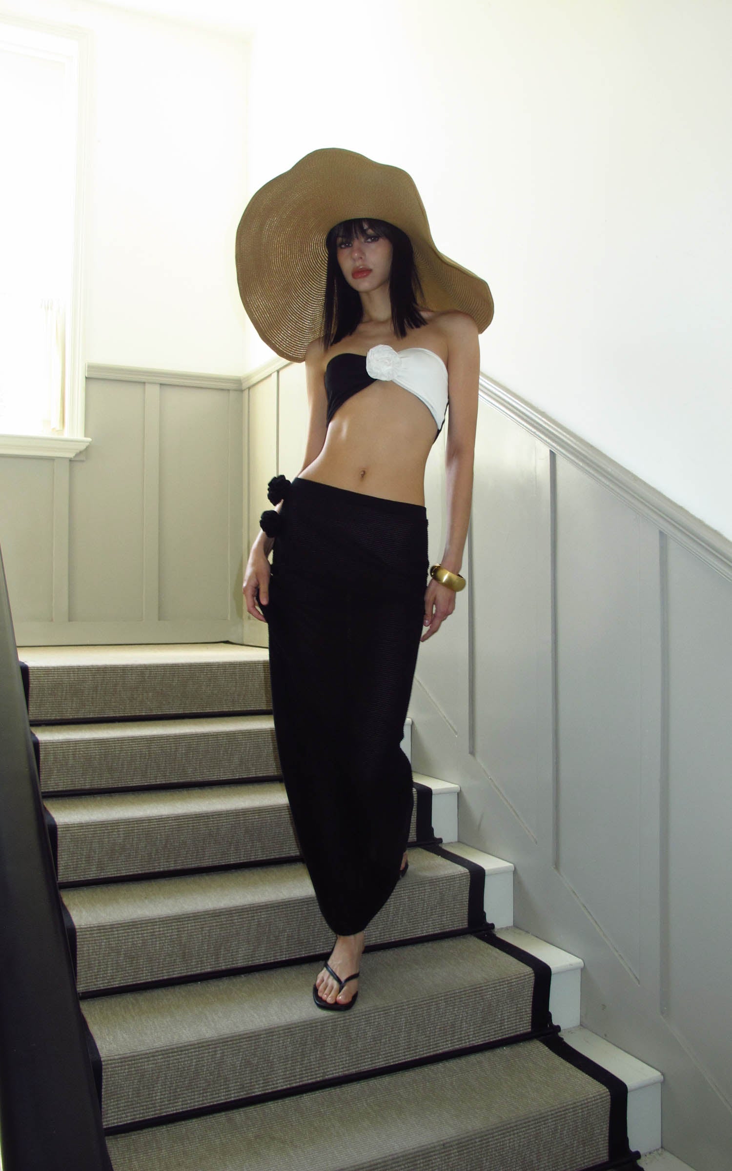 0122stepll Ensemble Bandeau Rose Contrasté &amp; Jupe Longue
