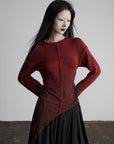 DOINDULGE Asymmetric Draped Long Sleeve Top with Ombre Dye and Stud Detail