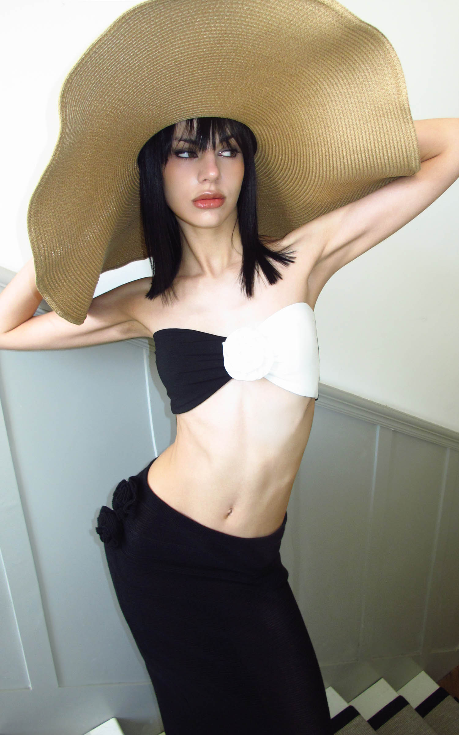0122stepll Ensemble Bandeau Rose Contrasté &amp; Jupe Longue