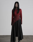 DOINDULGE Asymmetric Draped Long Sleeve Top with Ombre Dye and Stud Detail