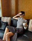 0122stepll Draped Ruched Slim Fit Top