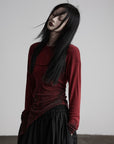 DOINDULGE Asymmetric Draped Long Sleeve Top with Ombre Dye and Stud Detail