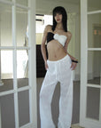 0122stepll Sheer Knit Drawstring Wide-Leg Pants
