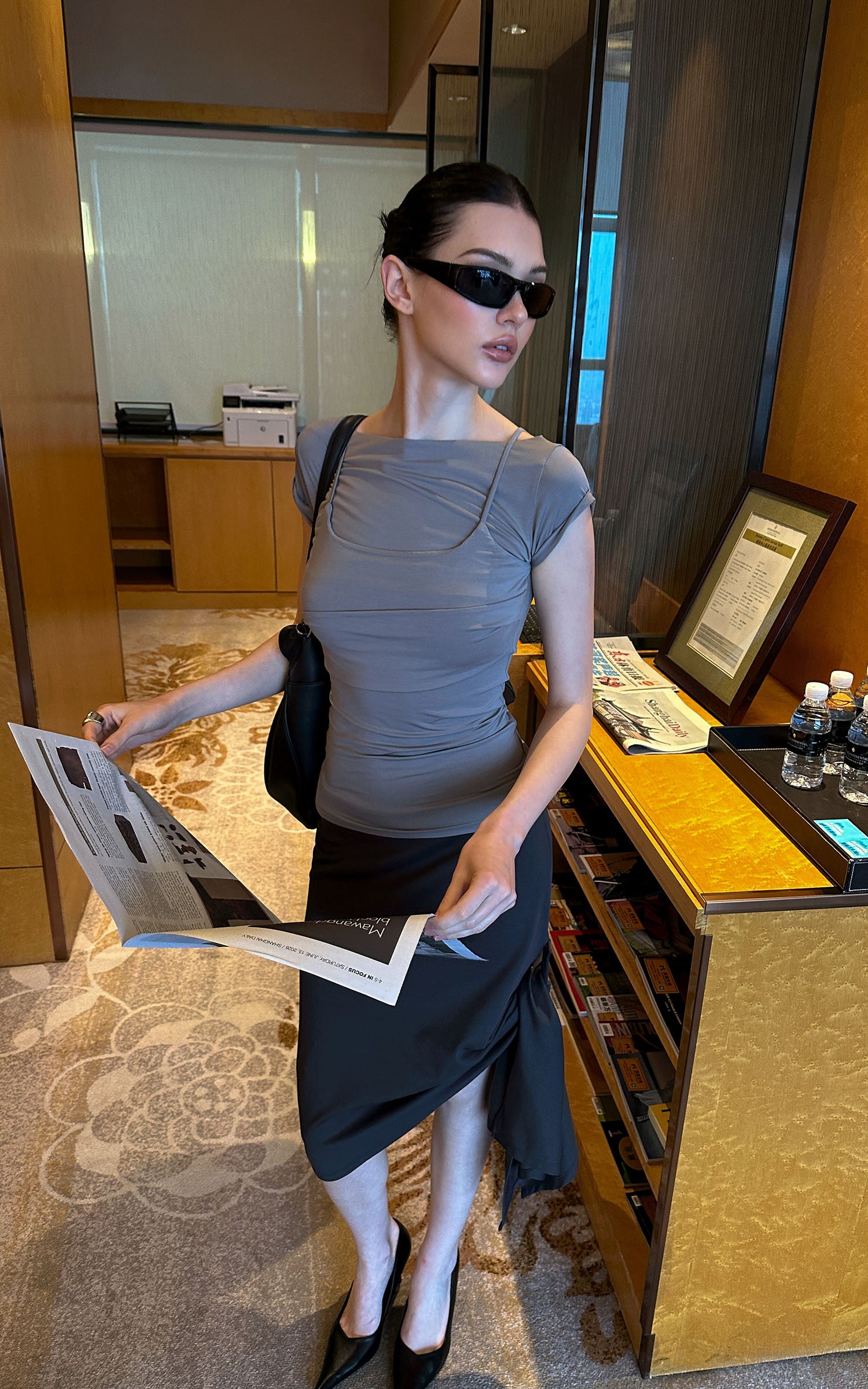 0122stepll Draped Ruched Slim Fit Top