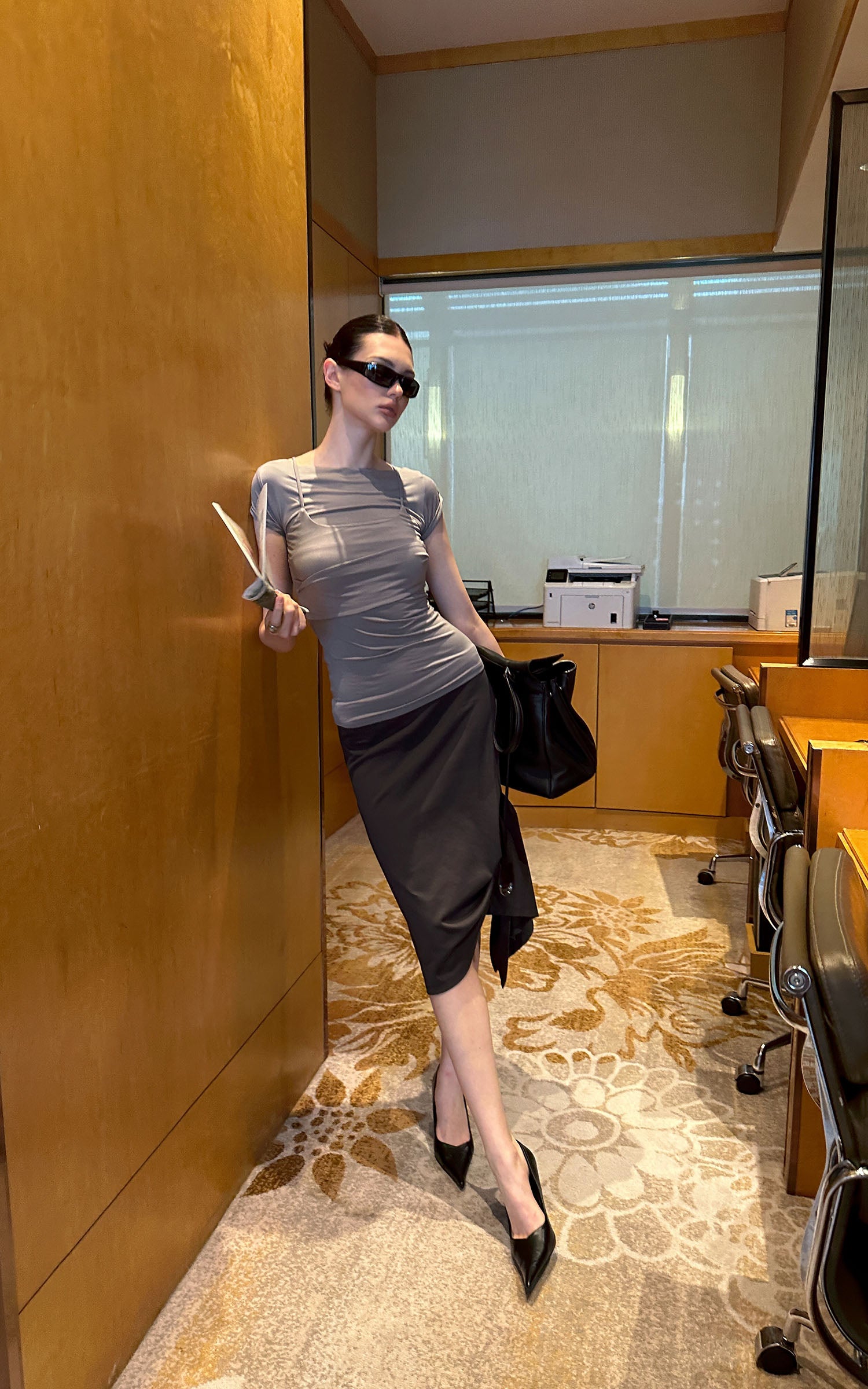 0122stepll Draped Ruched Slim Fit Top