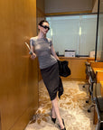 0122stepll Draped Ruched Slim Fit Top