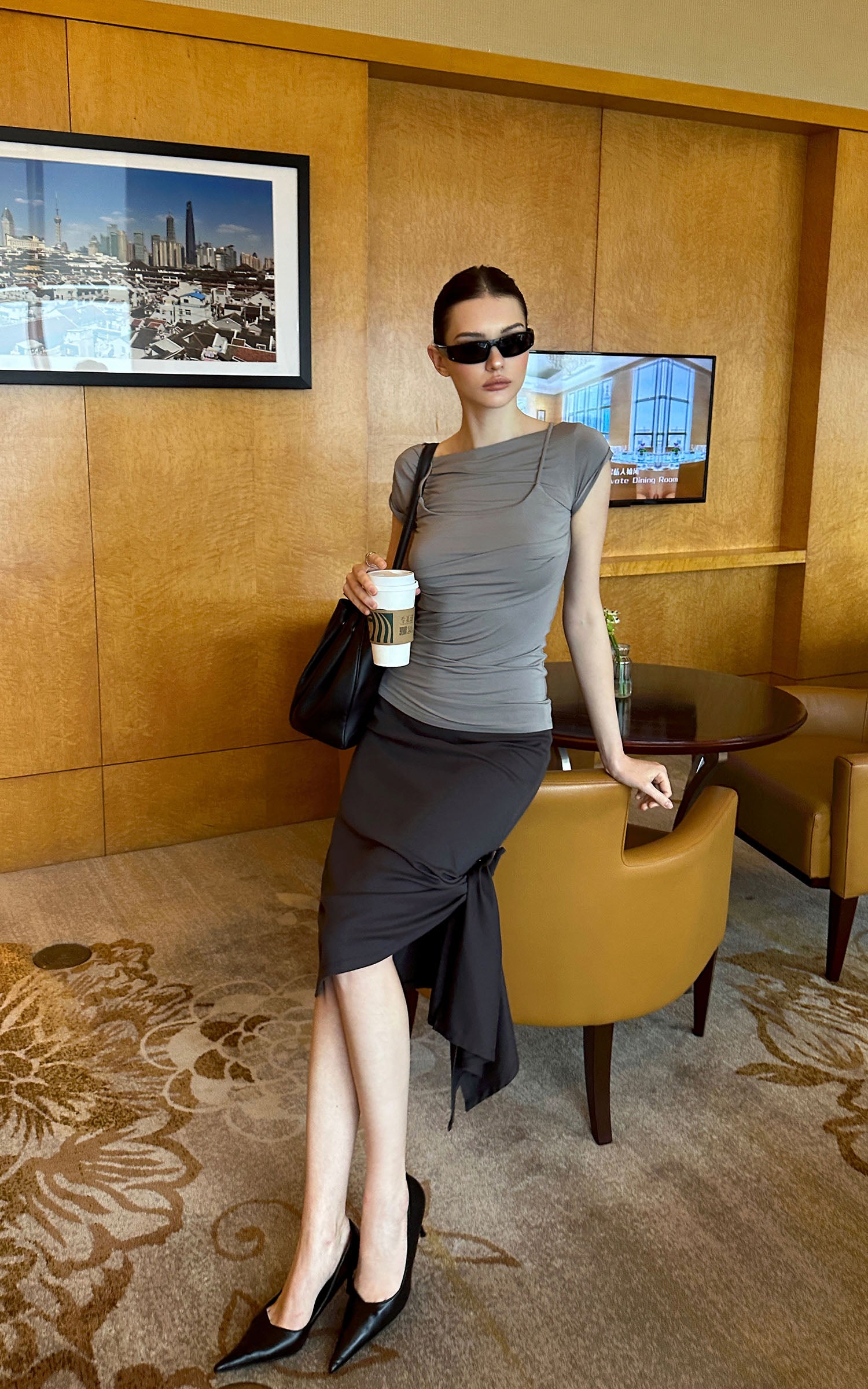 0122stepll Draped Ruched Slim Fit Top