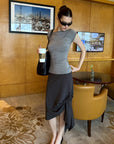 0122stepll Draped Ruched Slim Fit Top