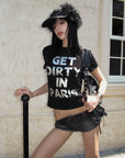 0122stepll “パリで汚れよう” フィットグラフィックTシャツ