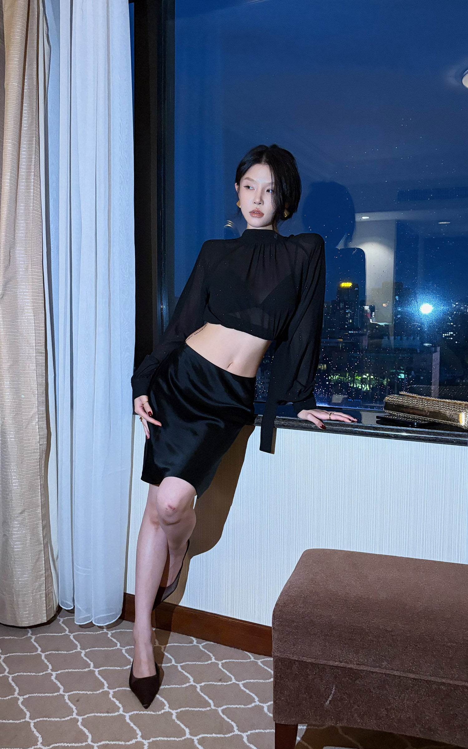 Hydrae Satin Low Rise A-Line Mini Skirt