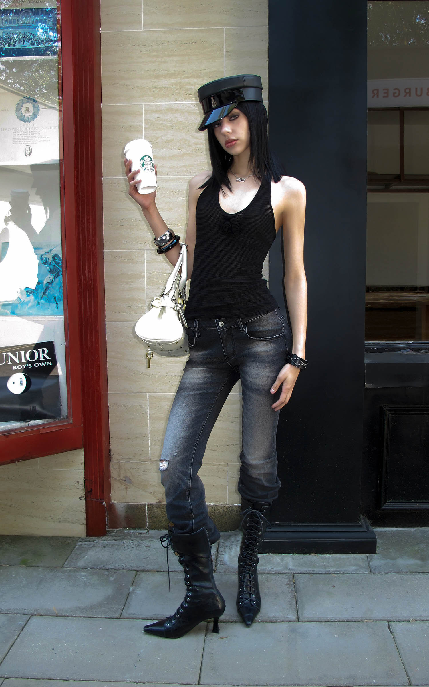 0122stepll Washed Black Flare Denim Pants