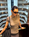 0122stepll Draped Ruched Slim Fit Top
