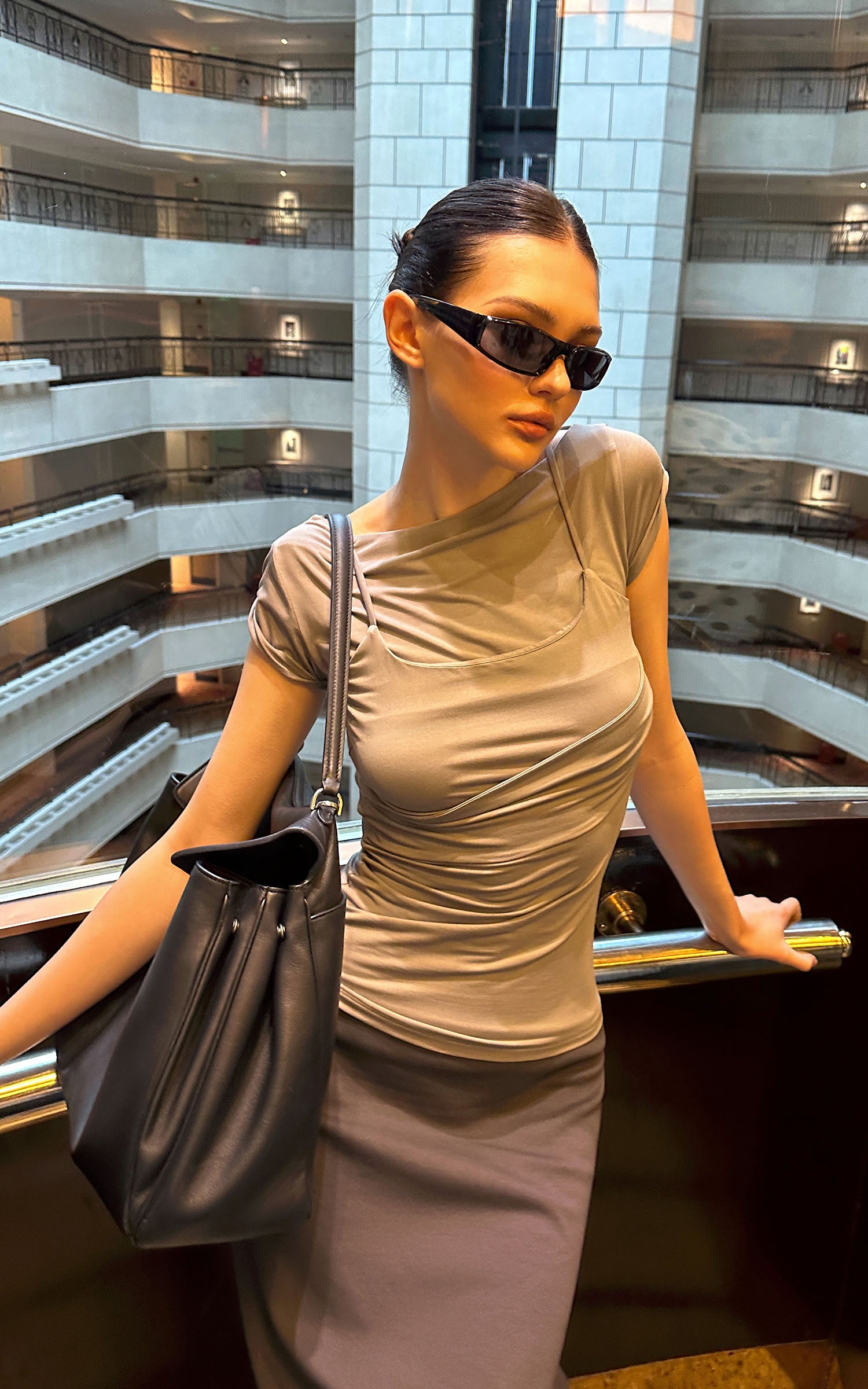 0122stepll Draped Ruched Slim Fit Top