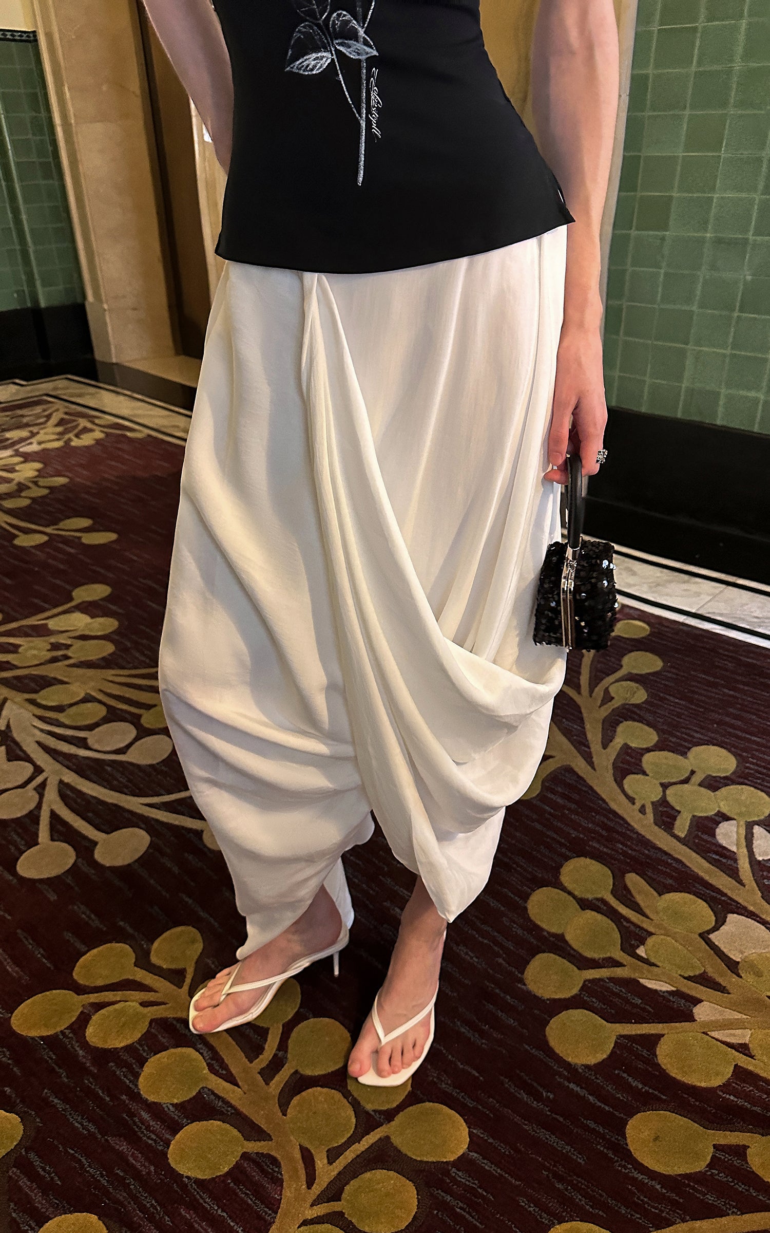 0122stepll Draped Asymmetric Maxi Skirt