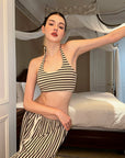 0122stepll Stripe Halter Top & Wide Leg Pants Set