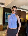 0122stepll Striped Halter Draped Top Vest