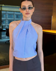 0122stepll Striped Halter Draped Top Vest