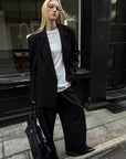 0122stepll Oversized Pinstripe Blazer & Wide-Leg Pants Set