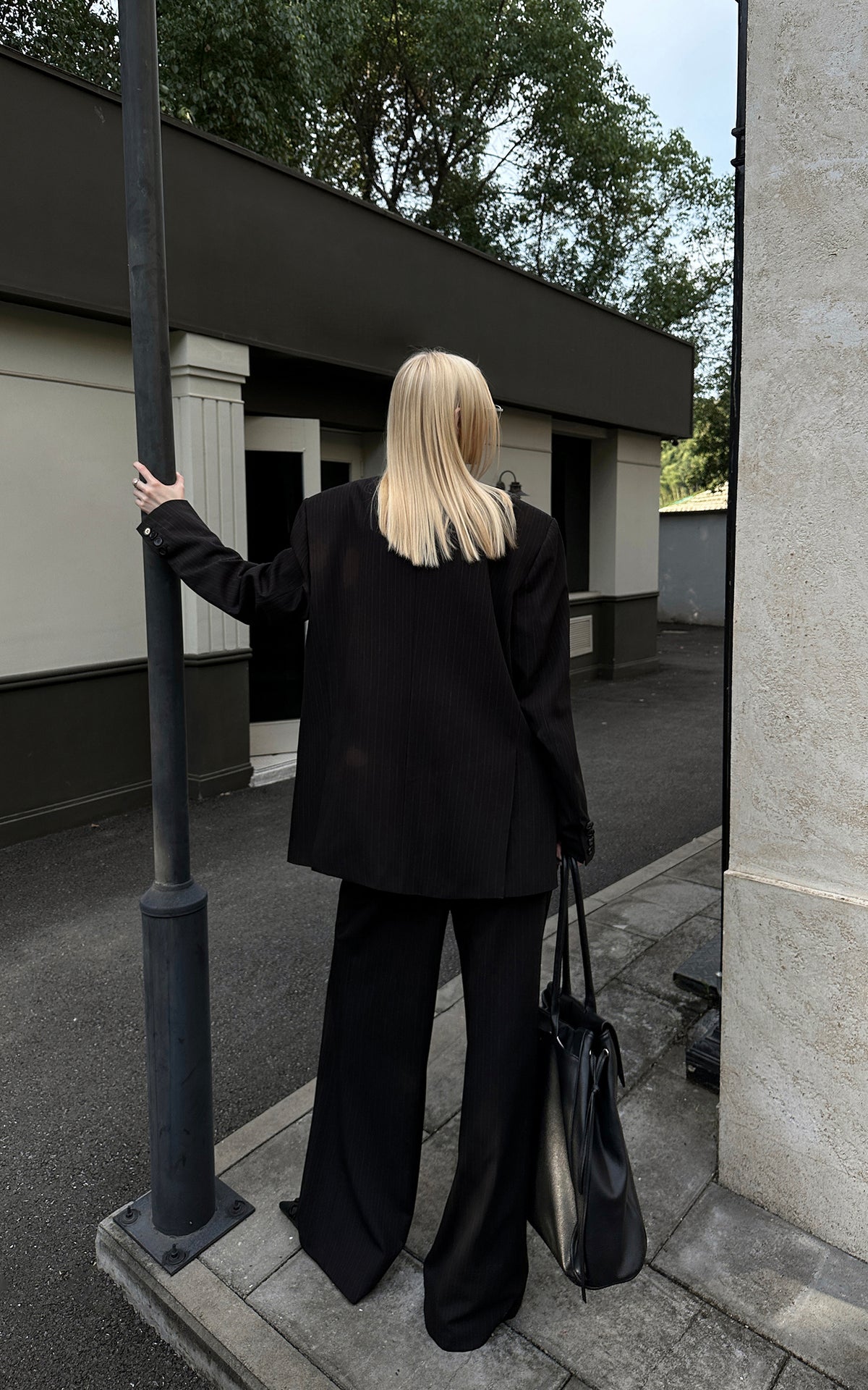 0122stepll Oversized Pinstripe Blazer &amp; Wide-Leg Pants Set