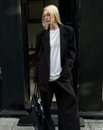 0122stepll Oversized Pinstripe Blazer & Wide-Leg Pants Set