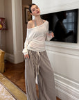0122stepll Stripe Halter Top & Wide Leg Pants Set